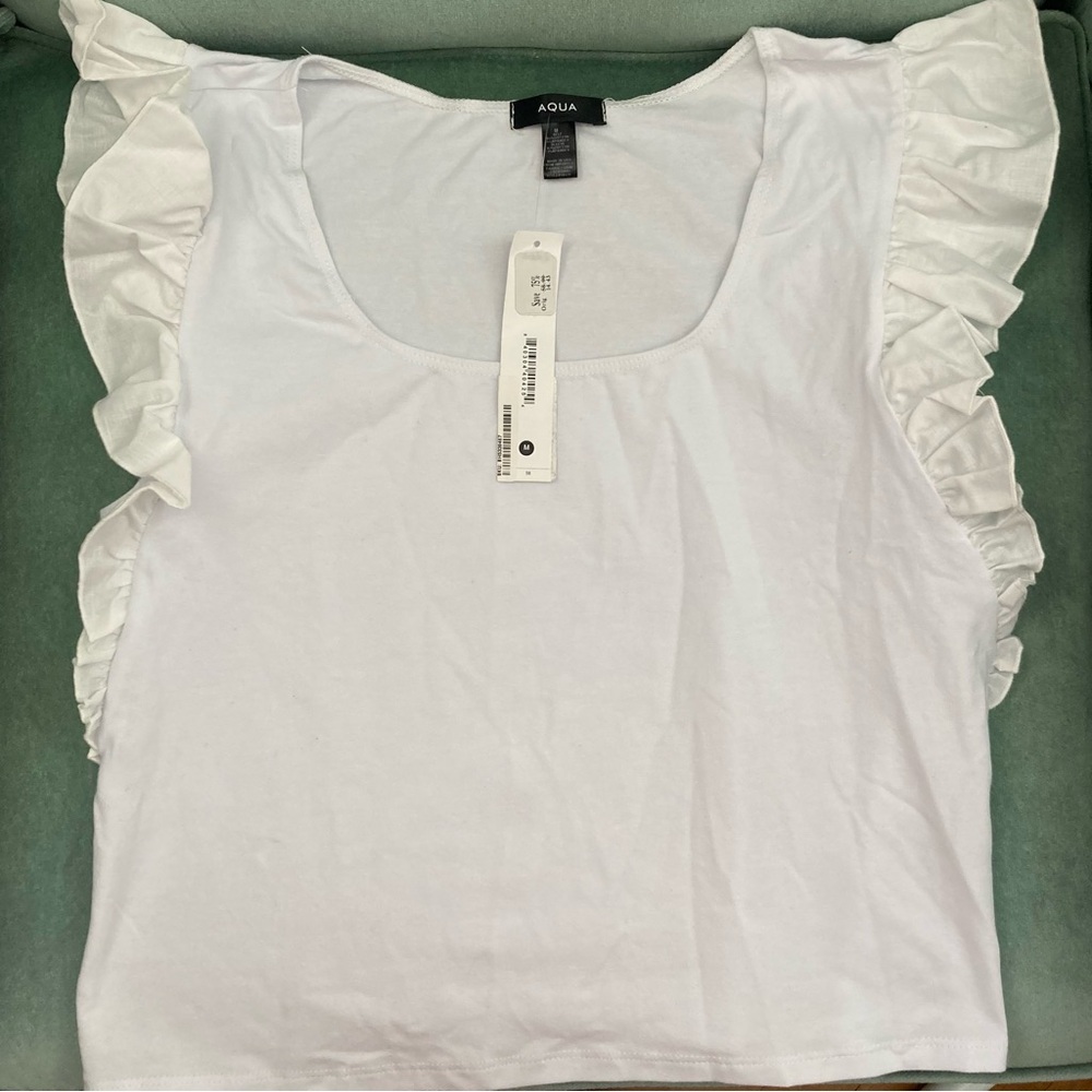 Aqua White Ruffle Sleeve Top